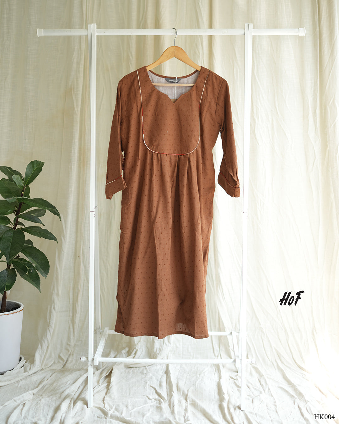 MyHof Brown Casual Kurti In Cotton