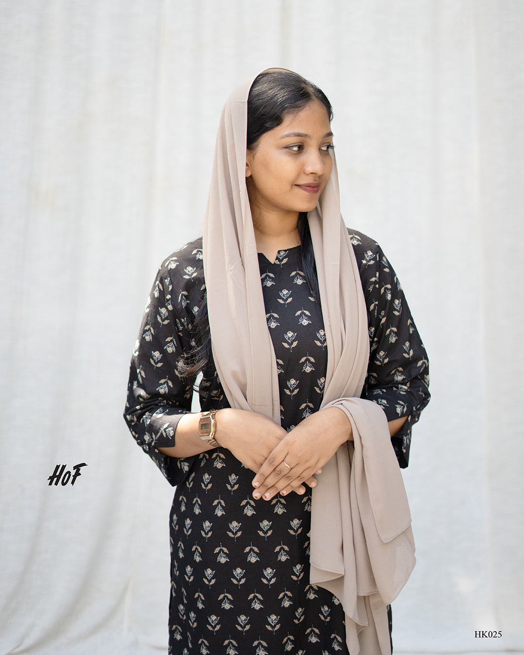 MyHof Black and Beige Digital Printed Casual Kurti In Cotton