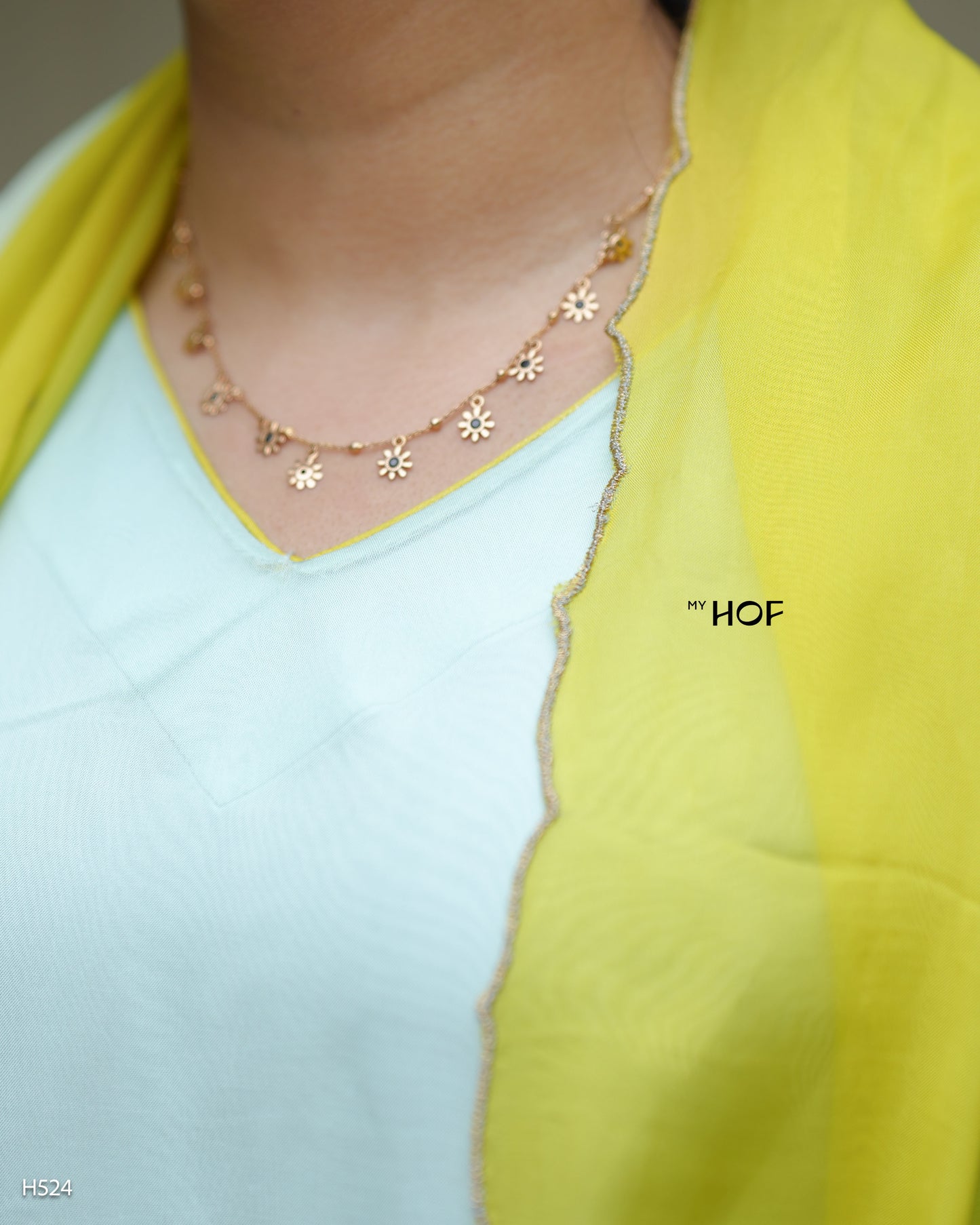 MY HOF Sea Green Suit Set With Hand Embroidery In Organza (H524)