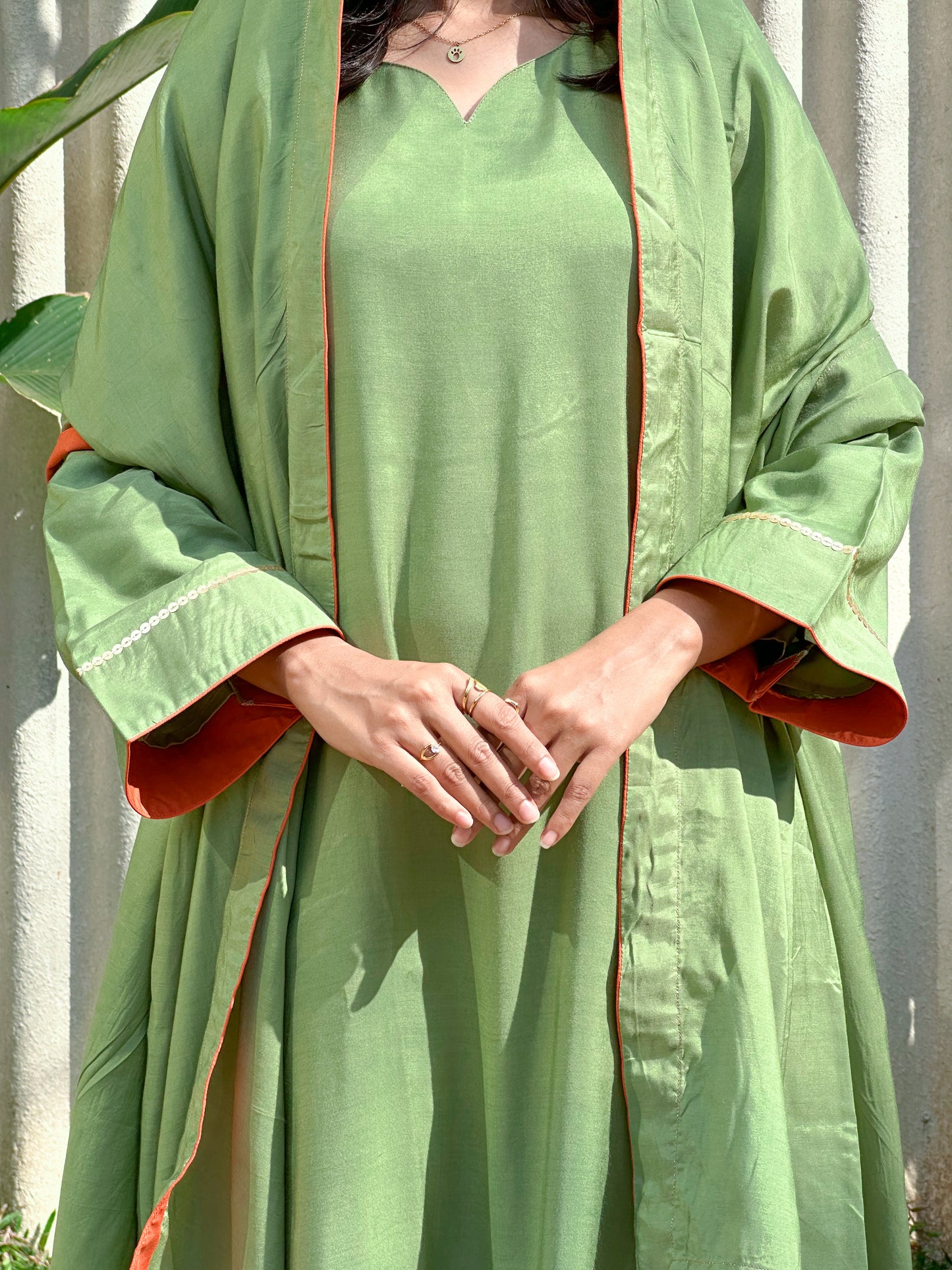 MY HOF Mint Green Suit Set With Floral Hand Embroidery In Muslin