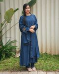 MY HOF Navy Blue Suit Set With Hand Embroidery In Crepe