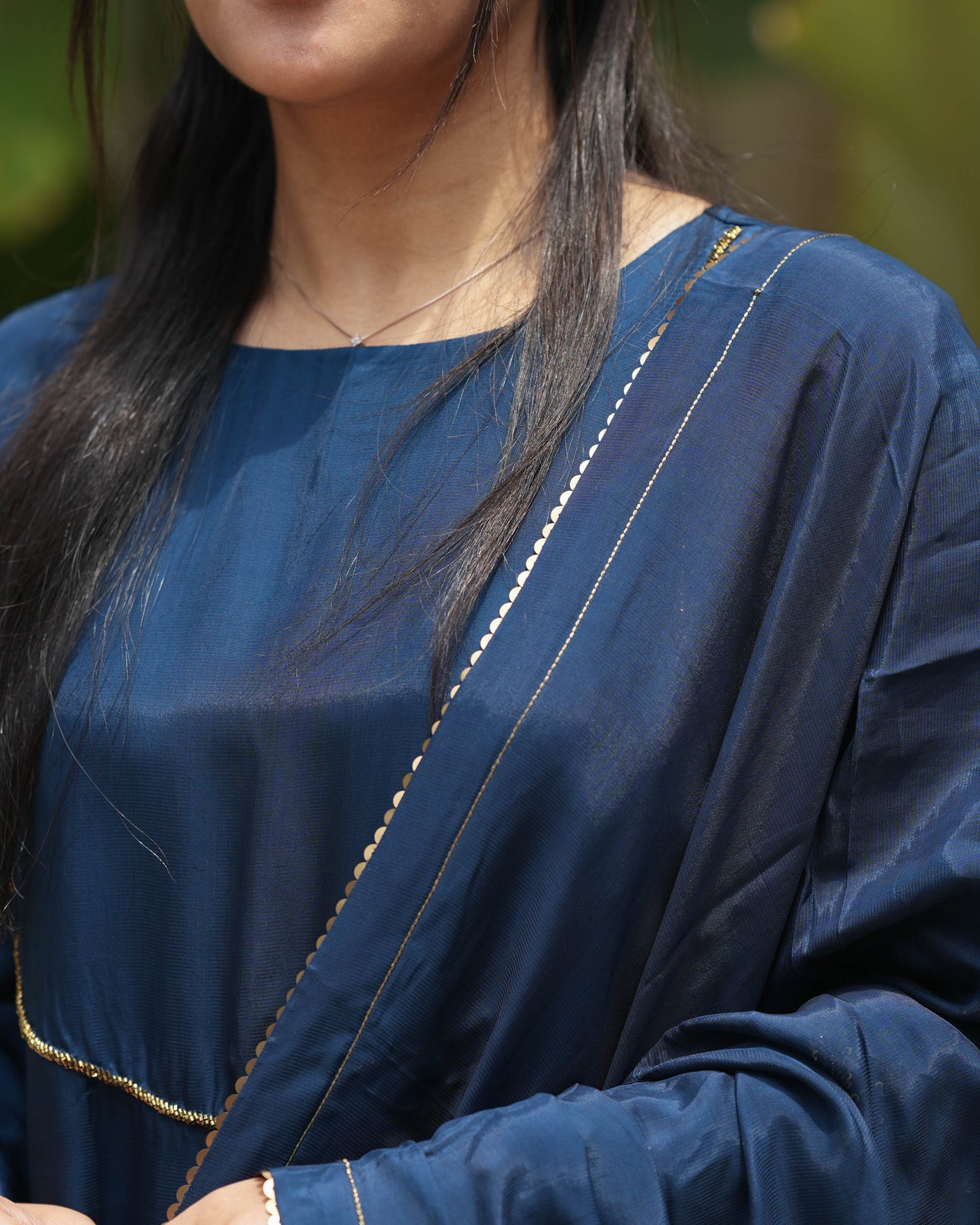 MY HOF Navy Blue Suit Set With Hand Embroidery In Crepe