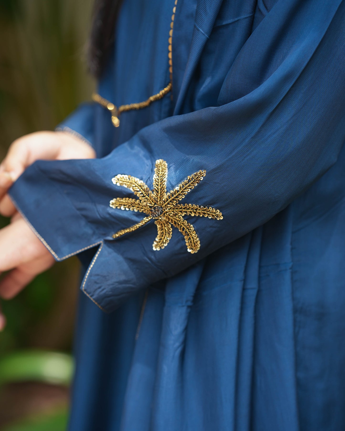 MY HOF Navy Blue Suit Set With Hand Embroidery In Crepe