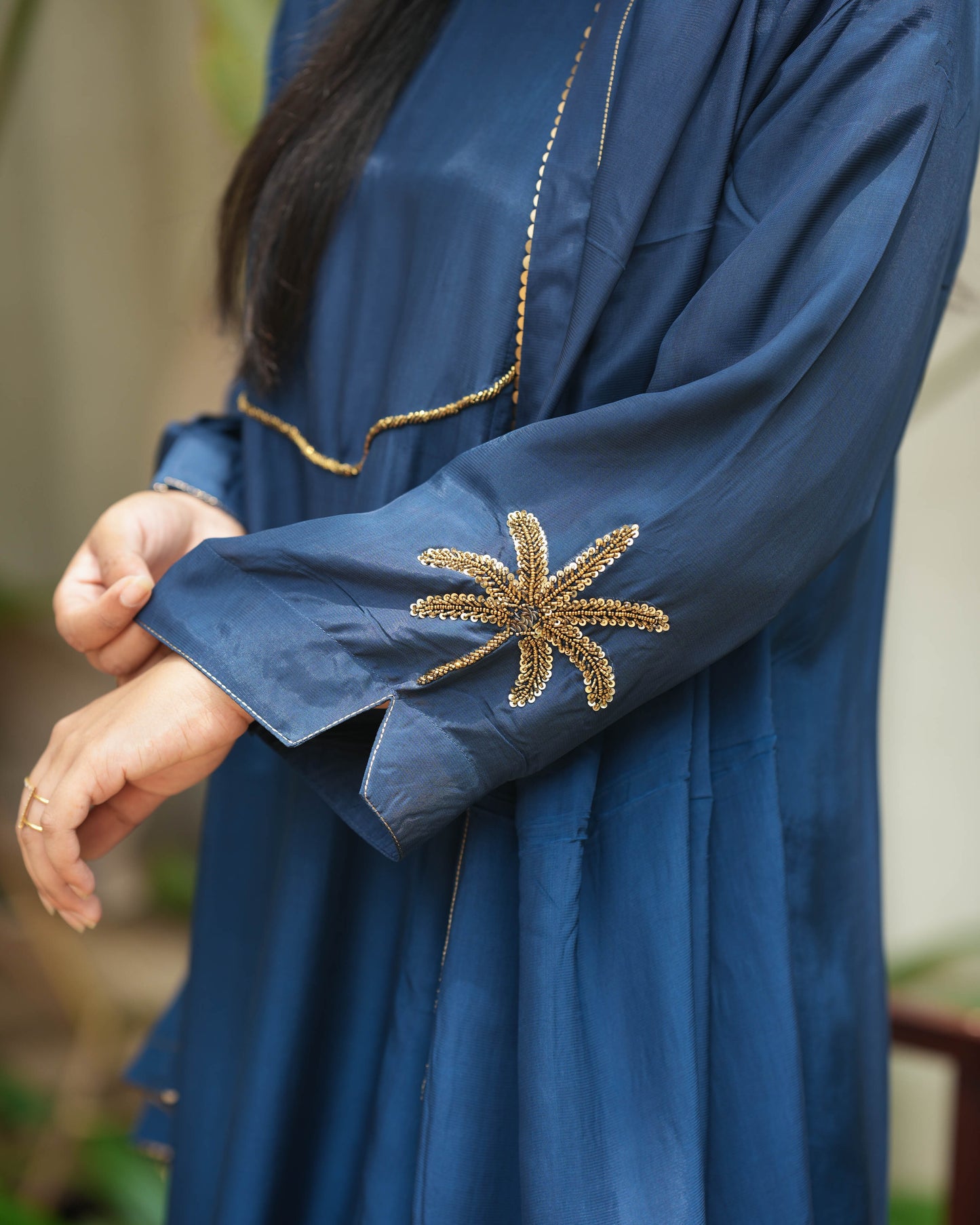 MY HOF Navy Blue Suit Set With Hand Embroidery In Crepe