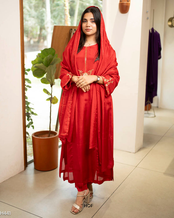 MY HOF Red Suit Set In Glossy Organza