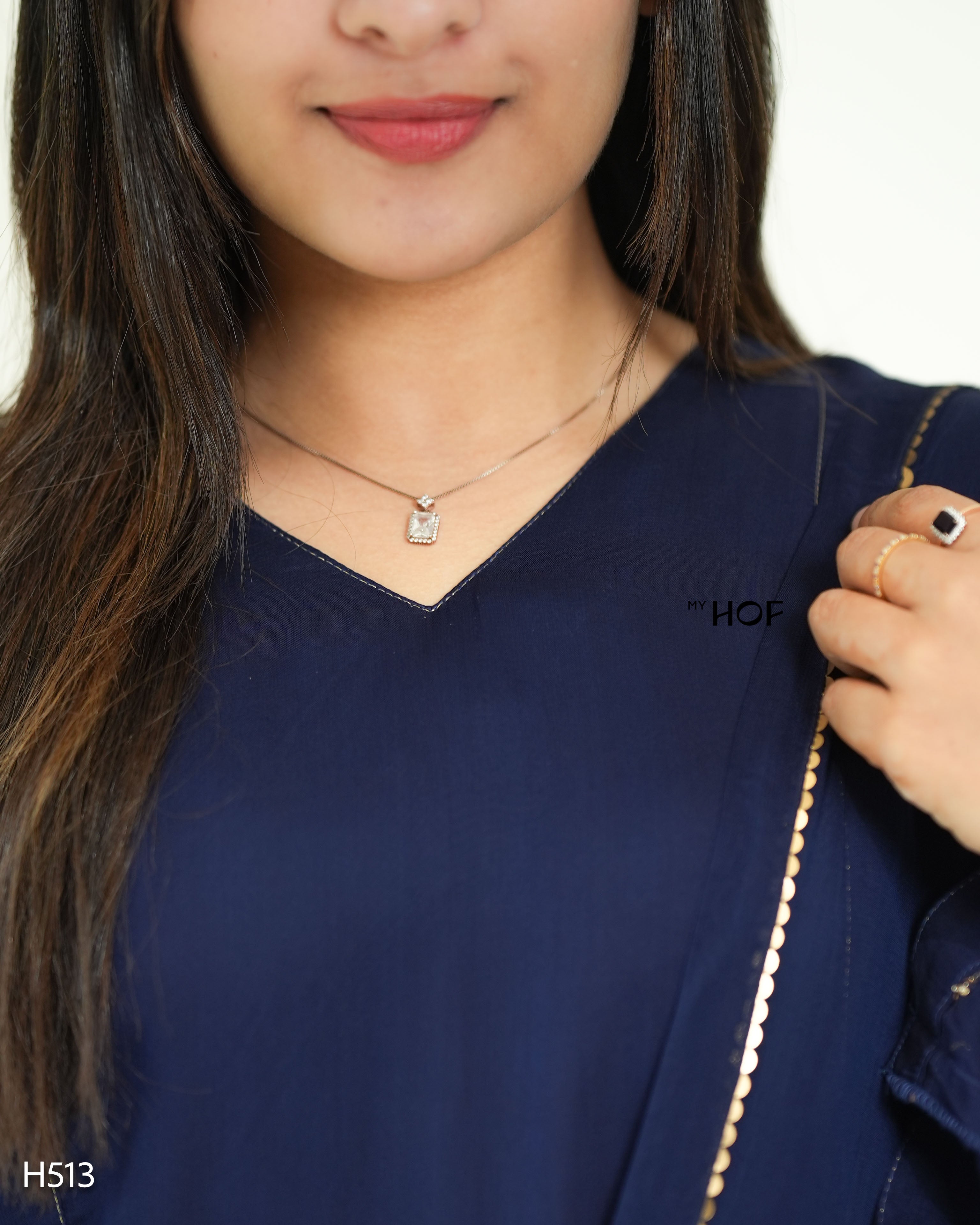 MY HOF Navy Blue Suit Set With Hand Embroidery In Organza